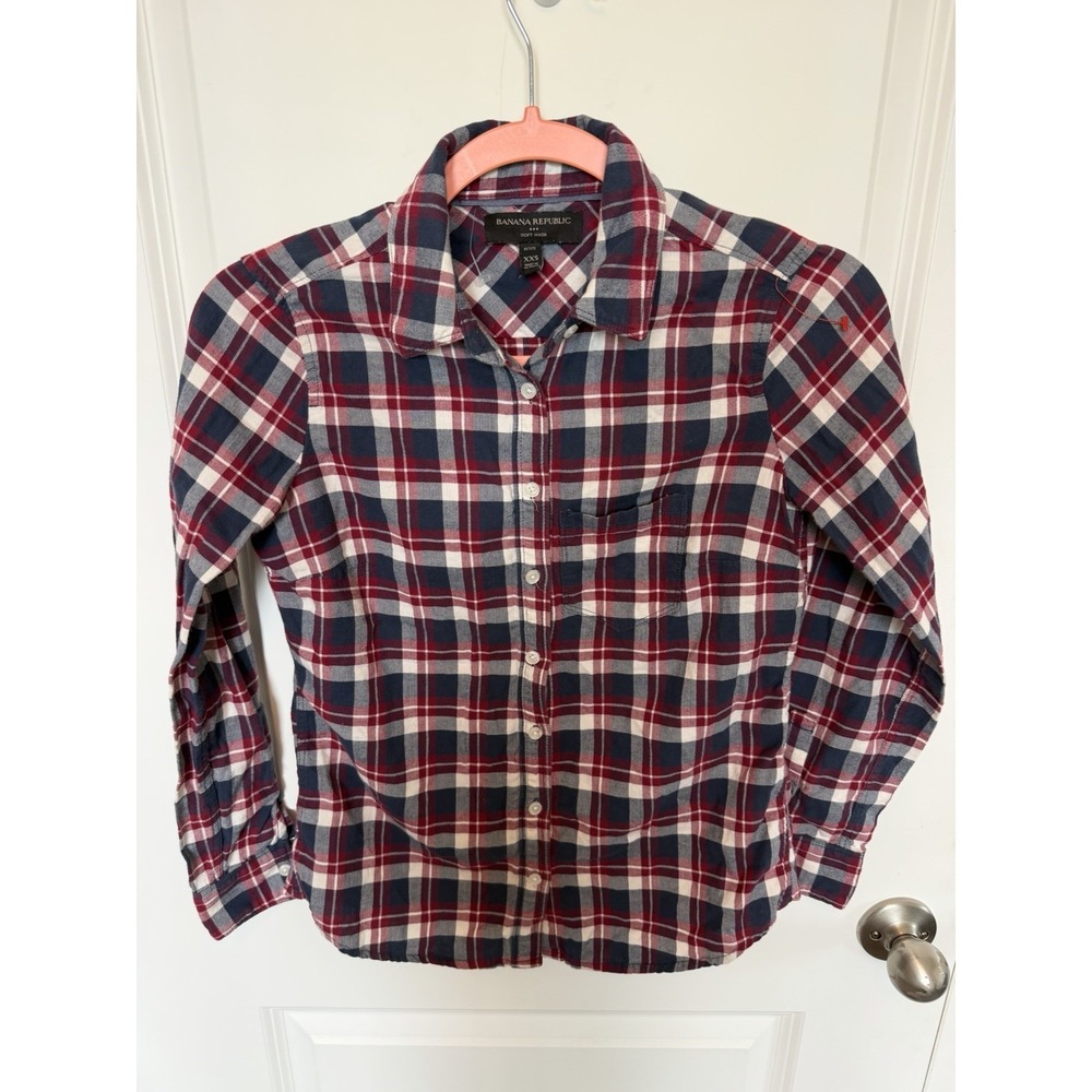 Banana Republic Women's Navy & Pink Plaid Long Sleeve Button Up Shirt Sz Small